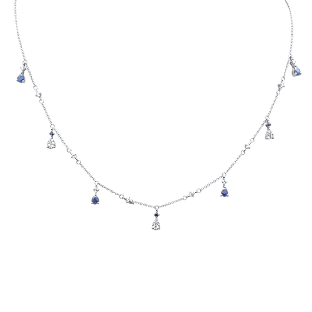 Muse Jewelry 1.33ct G SI 14K White Gold Diamond & Blue Sapphire Gemstone Dangling Pendant Necklace 16" + 2" EXT