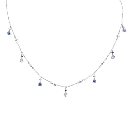 Muse Jewelry 1.33ct G SI 14K White Gold Diamond & Blue Sapphire Gemstone Dangling Pendant Necklace 16" + 2" EXT