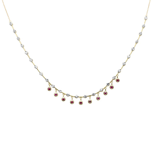 Muse Jewelry 2.37ct .64ct G SI 14K Yellow Gold Diamond & Ruby Gemstone Dangling Pendant Necklace 16" + 2" EXT