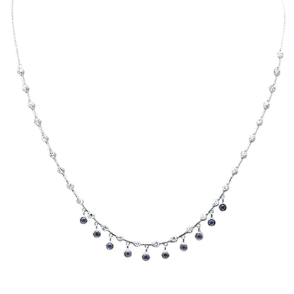 Muse Jewelry 2.36ct G SI 14K White Gold Diamond & Blue Sapphire Gemstone Dangling Pendant Necklace 16" + 2" EXT