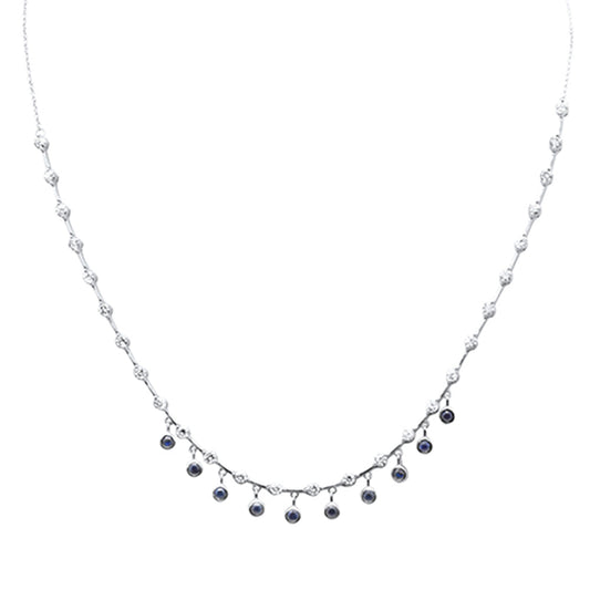 Muse Jewelry 2.36ct G SI 14K White Gold Diamond & Blue Sapphire Gemstone Dangling Pendant Necklace 16" + 2" EXT