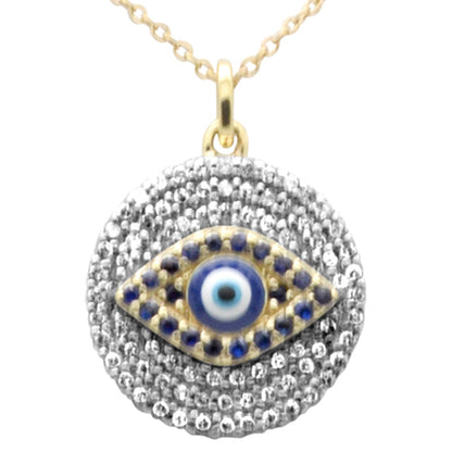 Muse Jewelry .55ct G SI 14K Yellow Gold Diamond & Blue Sapphire Gemstones Pendant Necklace 18" Long