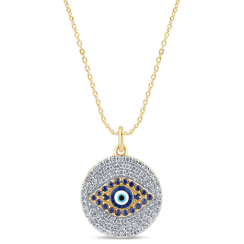 Muse Jewelry .55ct G SI 14K Yellow Gold Diamond & Blue Sapphire Gemstones Pendant Necklace 18" Long