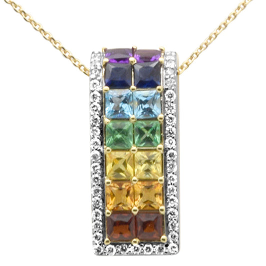 Muse Jewelry 2.87ct G SI 14K Yellow Gold Diamond & Multi Color Gemstones Pendant Necklace 16 + 2" Long