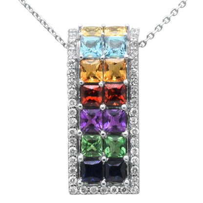 Muse Jewelry 2.88ct G SI 14K White Gold Diamond & Multi Color Gemstone Pendant Necklace 16" + 2" Ext.