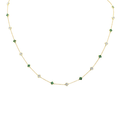 Muse Jewelry .80ct G SI 14K Yellow Gold Diamond & Emerald Clover Gemstones Pendant Necklace 16 + 2" Long