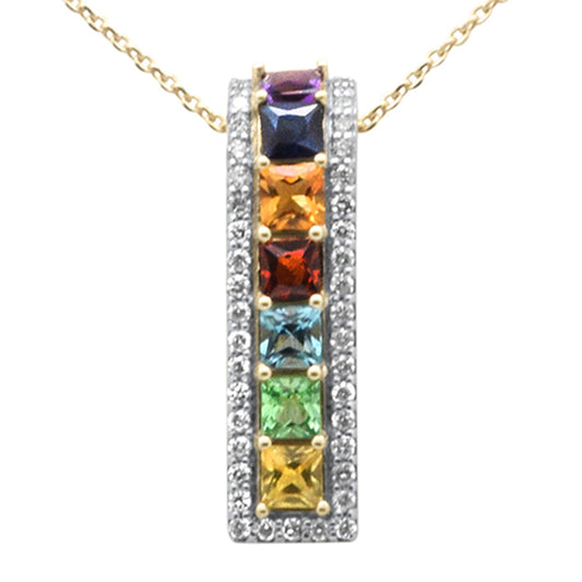 Muse Jewelry 1.56ct G SI 14K Yellow Gold Diamond & Multi Color Gemstone Pendant Necklace 16" + 2" Ext.