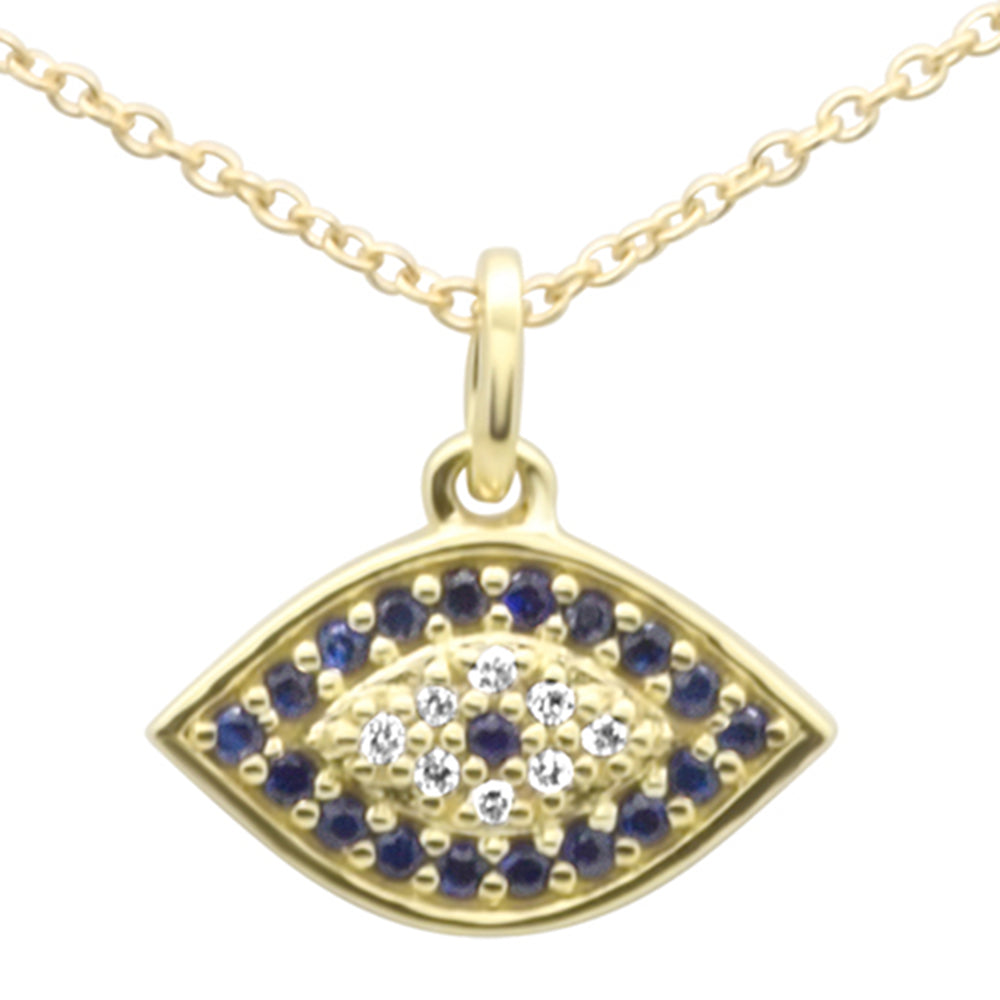 Muse Jewelry .20ct G SI 14K Yellow Gold Diamond & Blue Sapphire Gemstones Pendant Necklace 18" Long