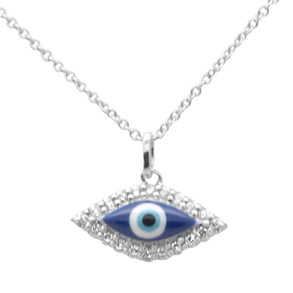 Muse Jewelry .15ct G SI 14K White Gold Diamond Evil Eye Pendant Necklace 16" + 2" EXT