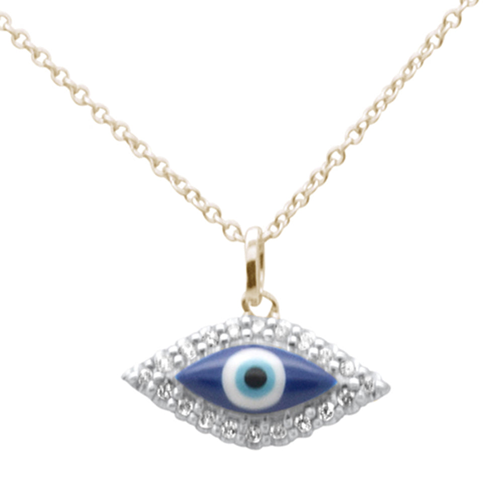 Muse Jewelry .15ct G SI 14K Yellow Gold Diamond Evil Eye Pendant Necklace 18" Long