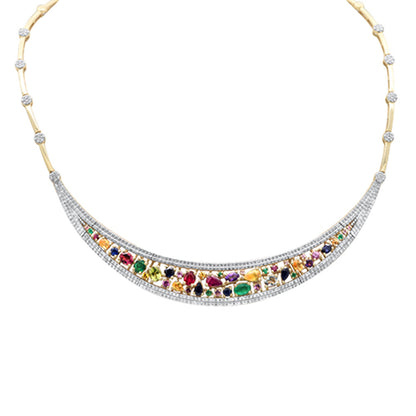 Muse Jewelry 9.53ct G SI 14K Yellow Gold Diamond & Multi Color Gemstones Pendant Collar Necklace 15" Long