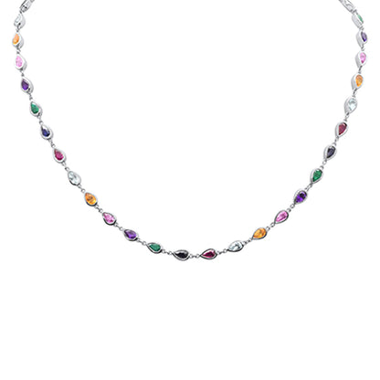 Muse Jewelry 6.99ct G SI 14K White Gold Bezel Set Multi Color Gemstones Pendant Necklace 16" Long