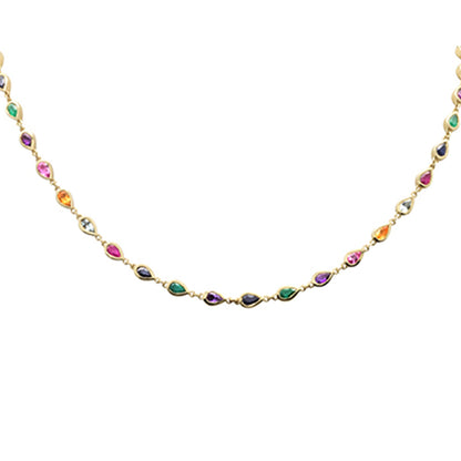 Muse Jewelry 7.26ct G SI 14K Yellow Gold Multi Color Pear Shape Gemstone Necklace 16" Long