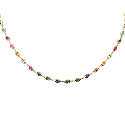 Muse Jewelry 7.26ct G SI 14K Yellow Gold Multi Color Pear Shape Gemstone Necklace 16" Long