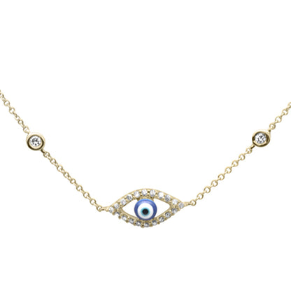 Muse Jewelry .14ct G SI 14K Yellow Gold Diamond Evil Eye Pendant Necklace 16" + 2" EXT