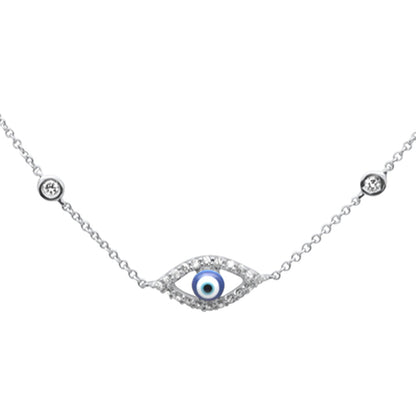 Muse Jewelry .13ct G SI 14K White Gold Diamond Evil Eye Pendant Necklace 16" + 2" EXT