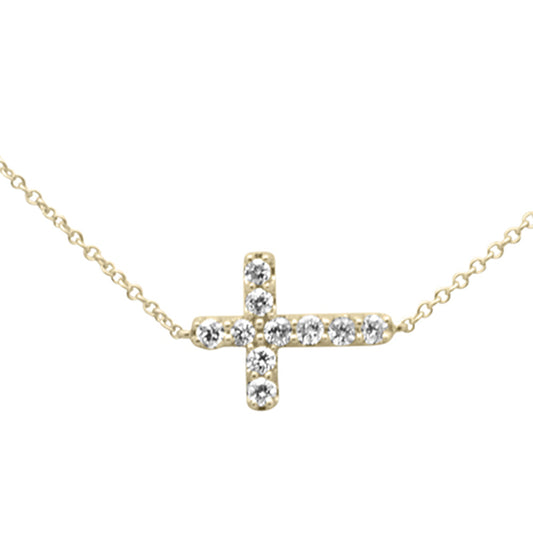 Muse Jewelry .25ct G SI 14K Yellow Gold Diamond Sideways Cross Pendant Necklace 16" + 2" EXT