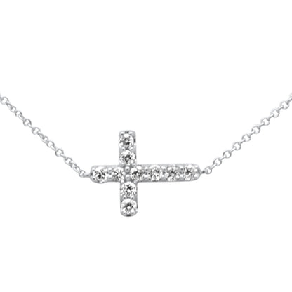 Muse Jewelry .25ct G SI 14K White Gold Diamond Sideways Cross Pendant Necklace 16" + 2" EXT