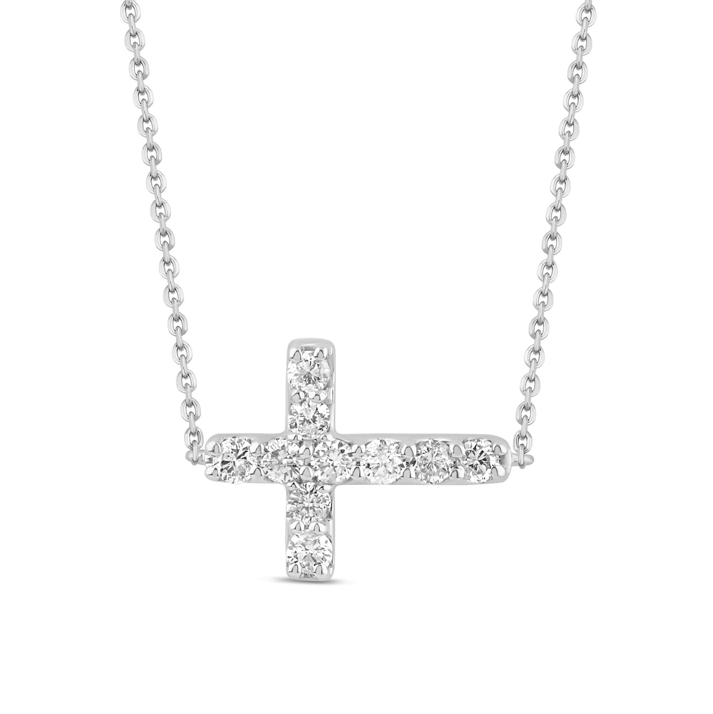 Muse Jewelry .25ct G SI 14K White Gold Diamond Sideways Cross Pendant Necklace 16" + 2" EXT