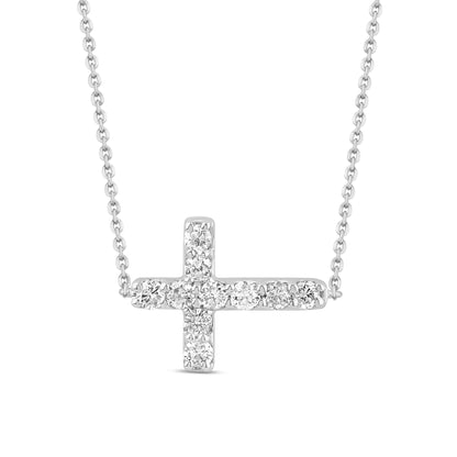 Muse Jewelry .25ct G SI 14K White Gold Diamond Sideways Cross Pendant Necklace 16" + 2" EXT