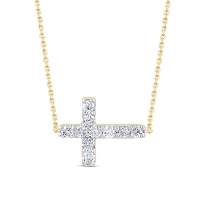 Muse Jewelry .25ct G SI 14K Yellow Gold Diamond Sideways Cross Pendant Necklace 16" + 2" EXT