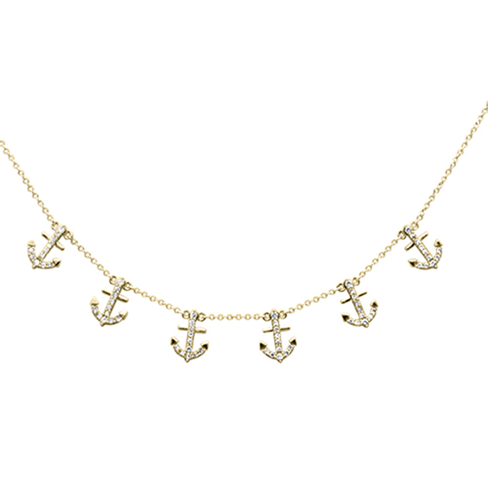 Muse Jewelry .29ct G SI 14K Yellow Gold Diamond Dangling Anchor Pendant Necklace 16" + 2" EXT