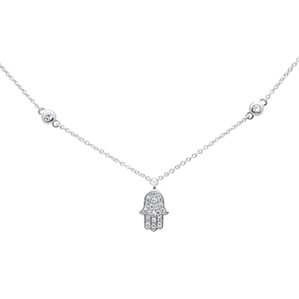 Muse Jewelry .11ct G SI 14K White Gold Diamond Hamsa Pendant Necklace 16" + 2" EXT