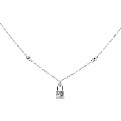 Muse Jewelry .12ct G SI 14K White Gold Diamond Lock Pendant Necklace 16" + 2" EXT