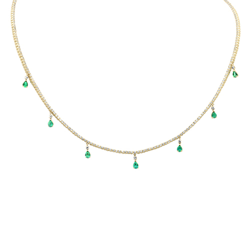 Muse Jewelry 3.34ct G SI 14K Yellow Gold Diamond & Emerald Gemstone Dangling Pendant Necklace 14" + 2" EXT