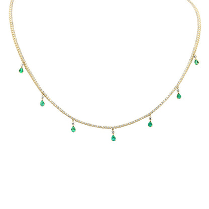 Muse Jewelry 3.34ct G SI 14K Yellow Gold Diamond & Emerald Gemstone Dangling Pendant Necklace 14" + 2" EXT