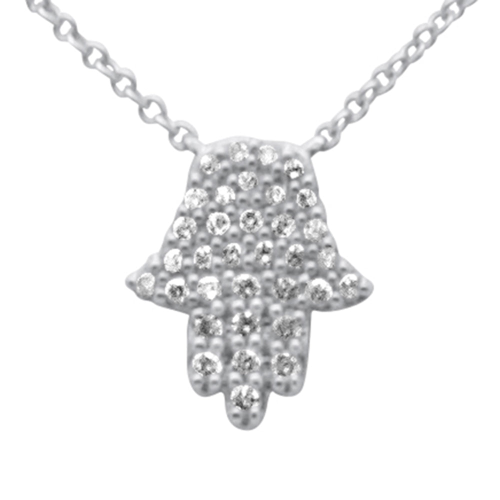 Muse Jewelry .18ct G SI 14K White Gold Diamond Hamsa Pendant Necklace 14" + 2" Ext.