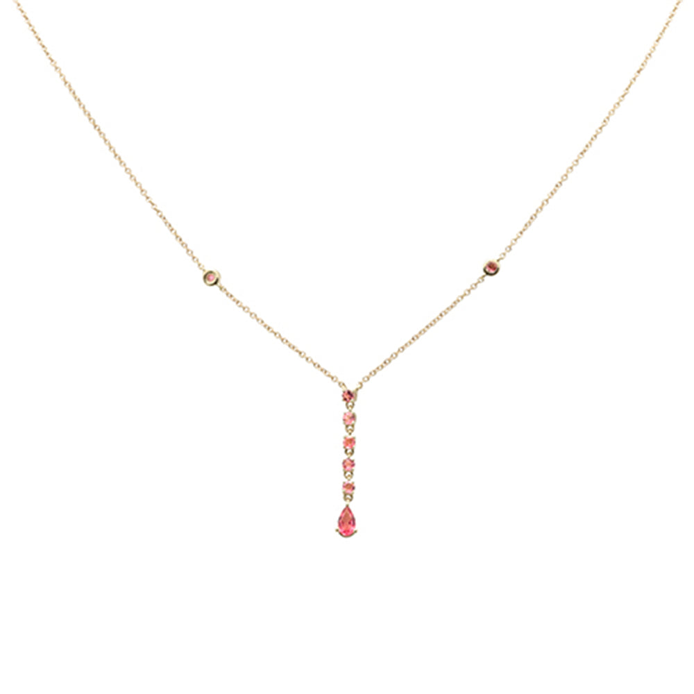 Muse Jewelry .45ct G SI 14K Yellow Gold Pink Sapphire Gemstone Dangling Pendant Necklace 16" + 2" Ext.