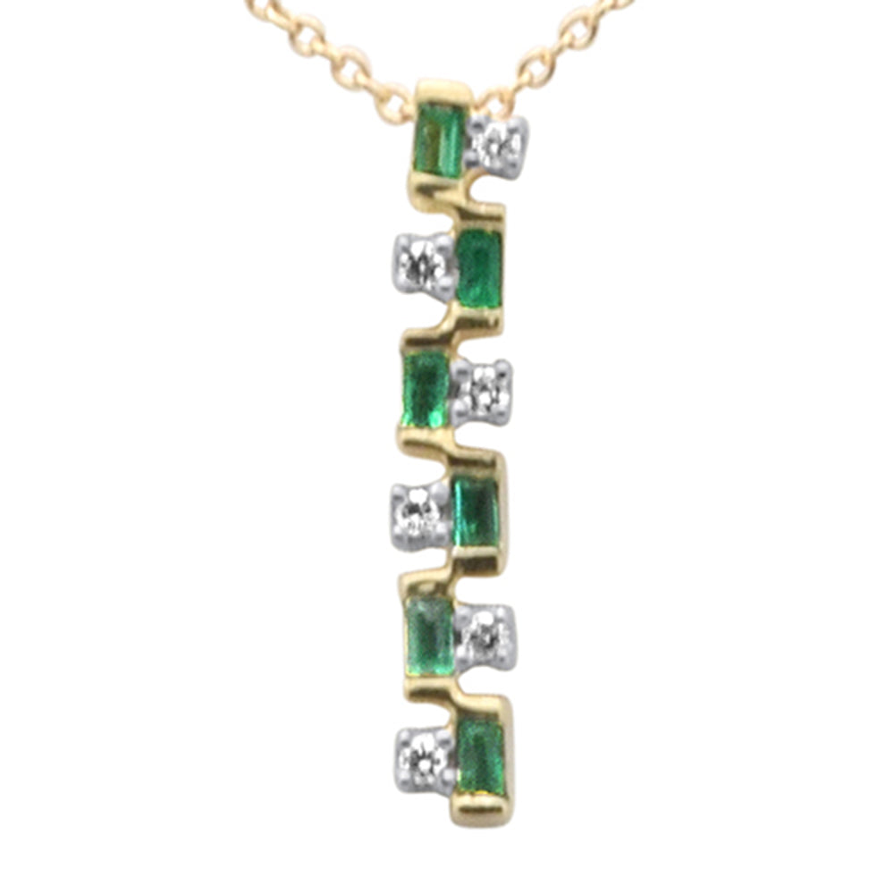 Muse Jewelry .20ct G SI 14K Yellow Gold Diamond & Emerald Gemstone Pendant Necklace 18" Long