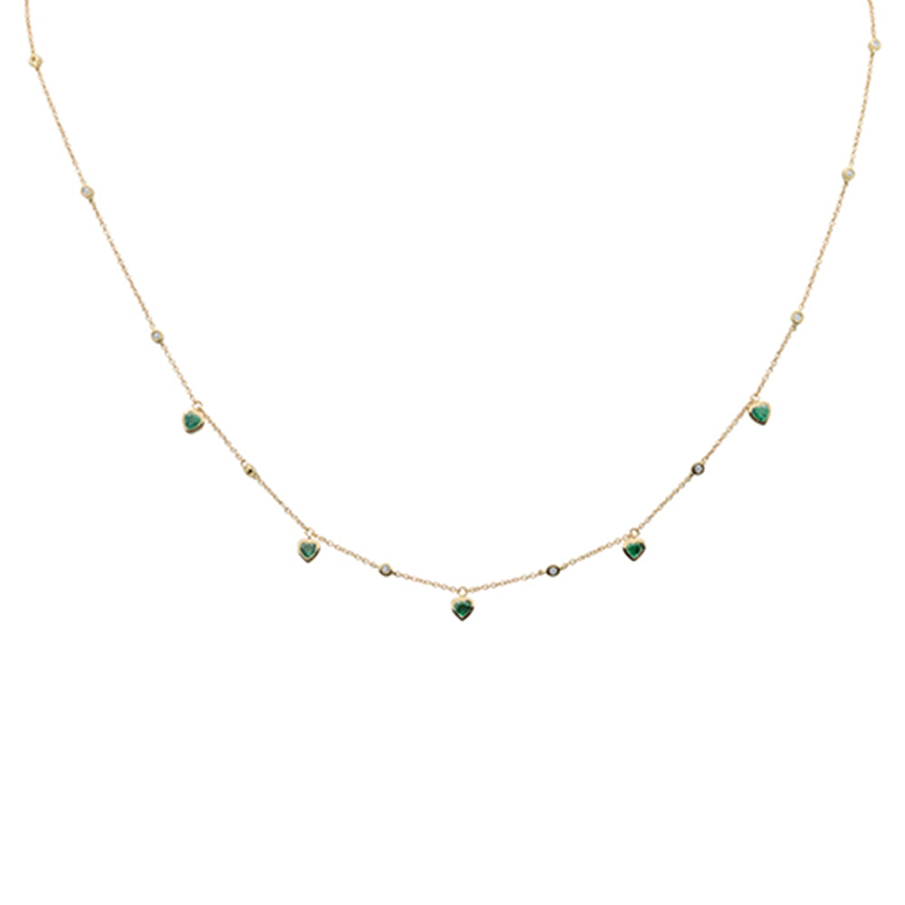 Muse Jewelry .63ct G SI 14K Yellow Gold Diamond & Emerald Gemstone Heart Pendant Necklace 16" + 2" Ext.