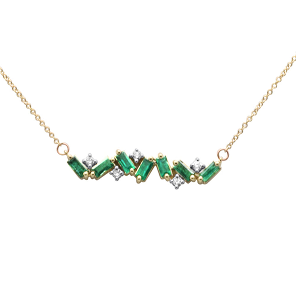 Muse Jewelry .90ct G SI 14K Yellow Gold Diamond & Emerald Gemstone Pendant Necklace 16" + 2" Ext.