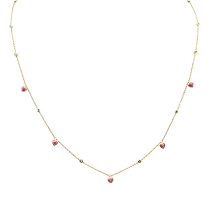 Muse Jewelry .79ct G SI 14K Yellow Gold Diamond & Ruby Gemstone Heart Pendant Necklace 16" + 2" Ext.