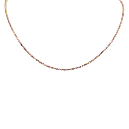 Muse Jewelry 3.96ct G SI 14K Yellow Gold Pink Sapphire Gemstone Tennis Necklace 14" + 2" Ext.