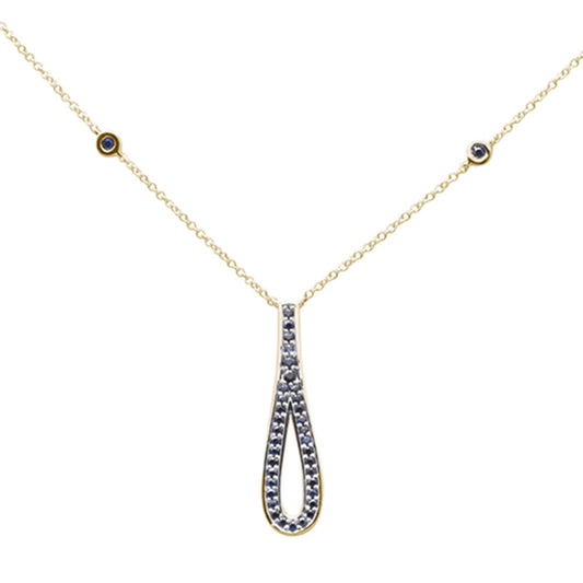 Muse Jewelry .35ct G SI 14K Yellow Gold Blue Sapphire Gemstone Pendant Necklace 16" + 2" Ext.