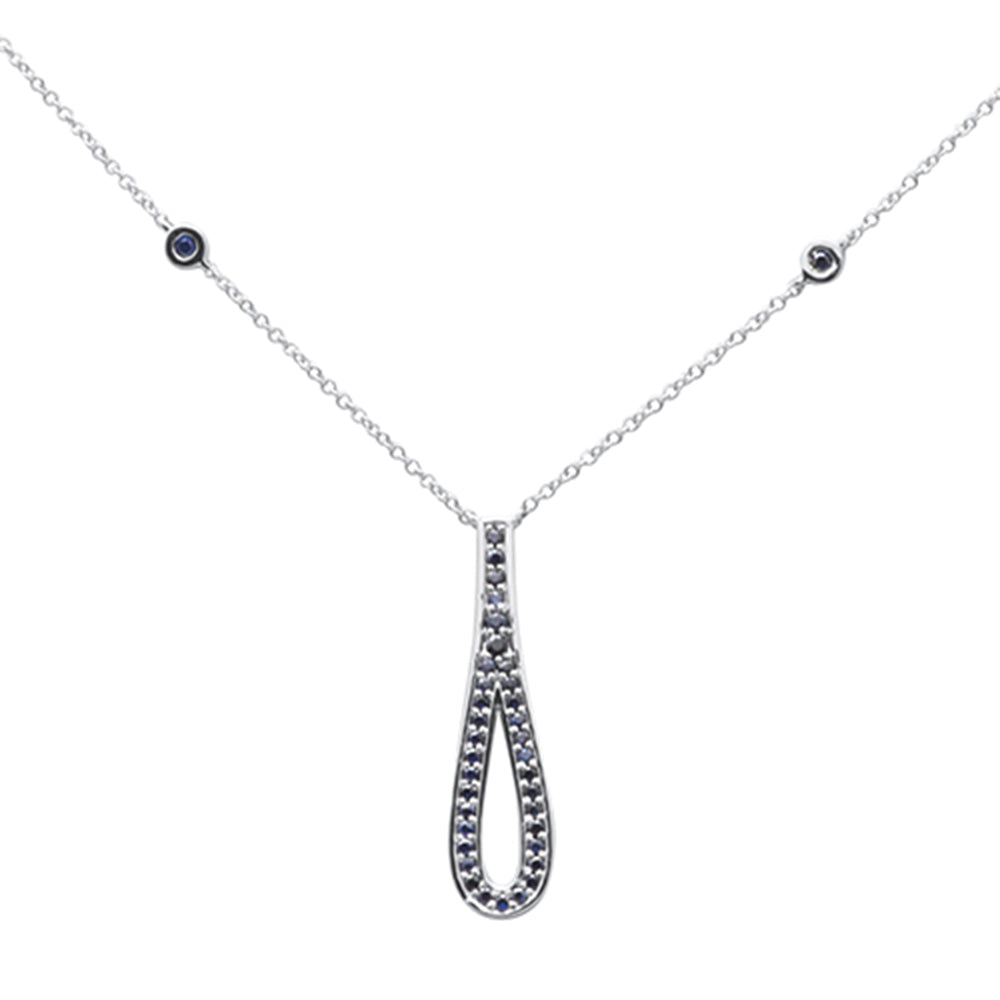 Muse Jewelry .34ct G SI 14K White Gold Blue Sapphire Gemstone Pendant Necklace 16" + 2" Ext.