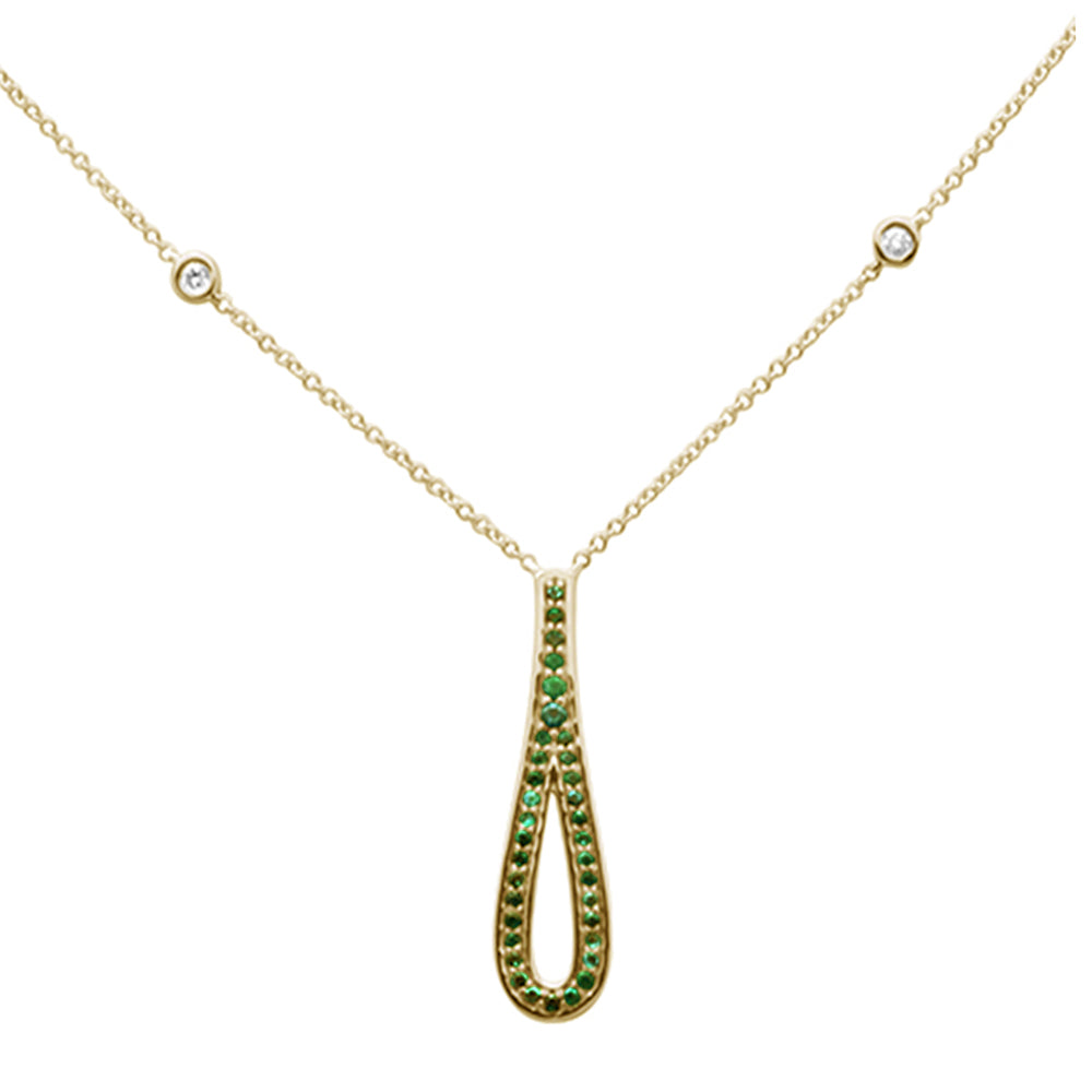 Muse Jewelry .26ct G SI 14K Yellow Gold Diamond & Emerald Gemstone Pendant Necklace 16" + 2" Ext.