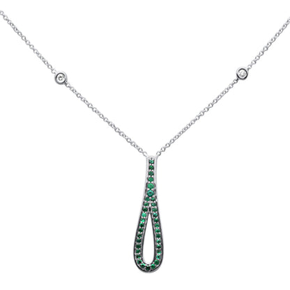 Muse Jewelry .26ct G SI 14K White Gold Diamond & Emerald Gemstone Pendant Necklace 16" + 2" Ext.