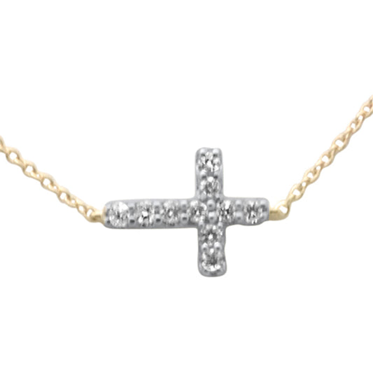 Muse Jewelry .19ct G SI 14K Yellow Gold Diamond Sideways Cross Pendant Necklace 16" + 2" Ext.