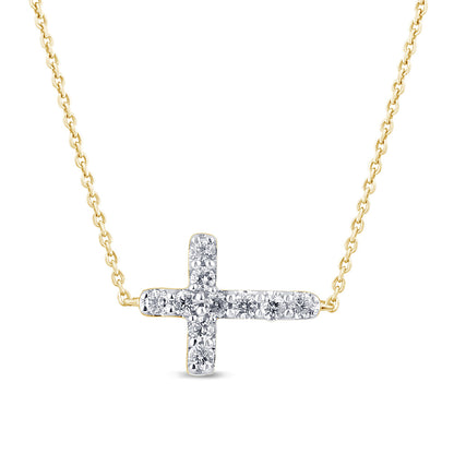 Muse Jewelry .19ct G SI 14K Yellow Gold Diamond Sideways Cross Pendant Necklace 16" + 2" Ext.