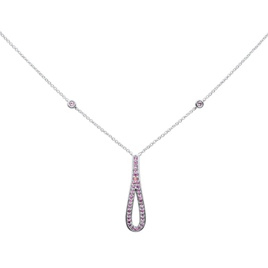 Muse Jewelry .35g G SI 14K White Gold Pink Sapphire Gemstone Pendant Necklace 16" + 2" Ext.