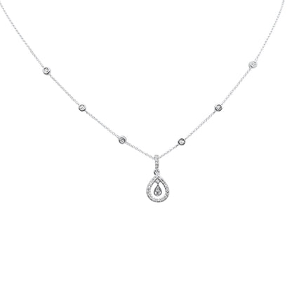 Muse Jewelry .34ct G SI 14K White Gold Diamond Dangling Pear Shape Pendant Necklace 16" + 2" Ext.