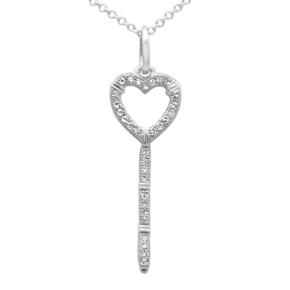 Muse Jewelry .09ct G SI 14K White Gold Diamond Heart Key Pendant Necklace 18" Long