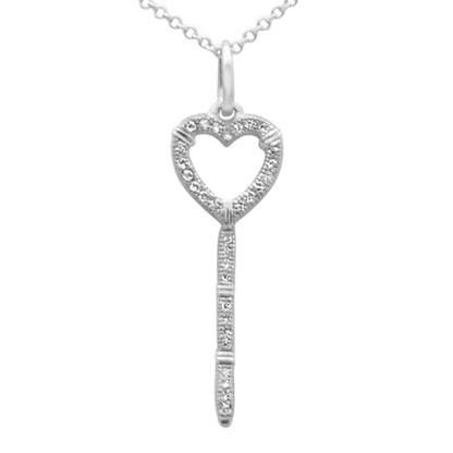 Muse Jewelry .09ct G SI 14K White Gold Diamond Heart Key Pendant Necklace 18" Long