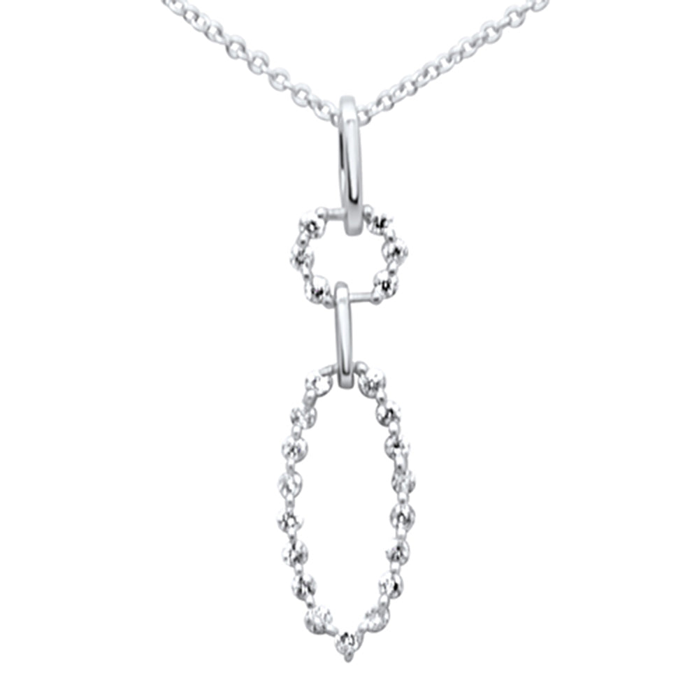 Muse Jewelry .21ct G SI 14K White Gold Diamond Round & Oval Shape Dangling Pendant Necklace 18" Long