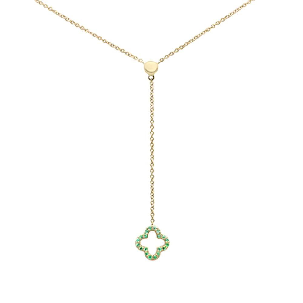 Muse Jewelry .08ct G SI 14K Yellow Gold Emerald Gemstone Clover Lariat Pendant Necklace 16" Long