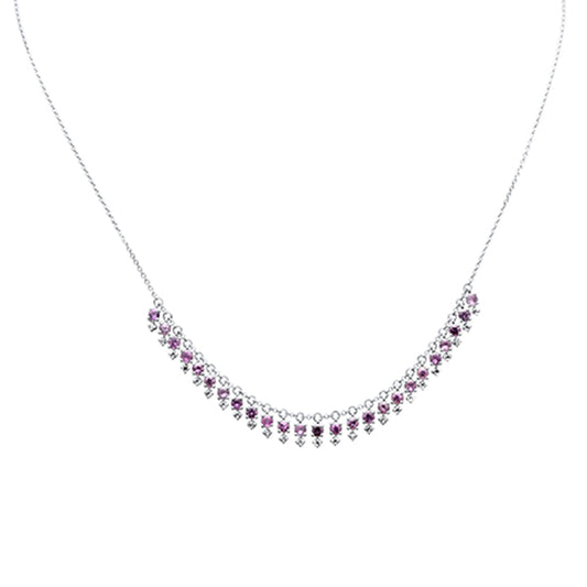 Muse Jewelry 2.18ct G SI 14K White Gold Diamond & Pink Sapphire Gemstone Dangling Pendant Necklace 16" + 2" Ext